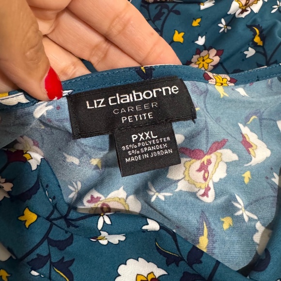 Liz Claiborne Women's Teal Floral Print Stretch Career Tunic Top Size PXXL - Picture 6 of 7